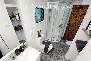 the ens suite bathroom of the bach